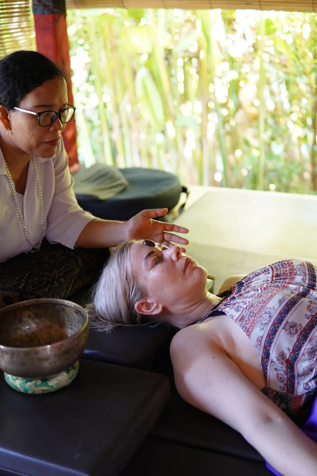Yoga and meditation session in a lush Balinese setting